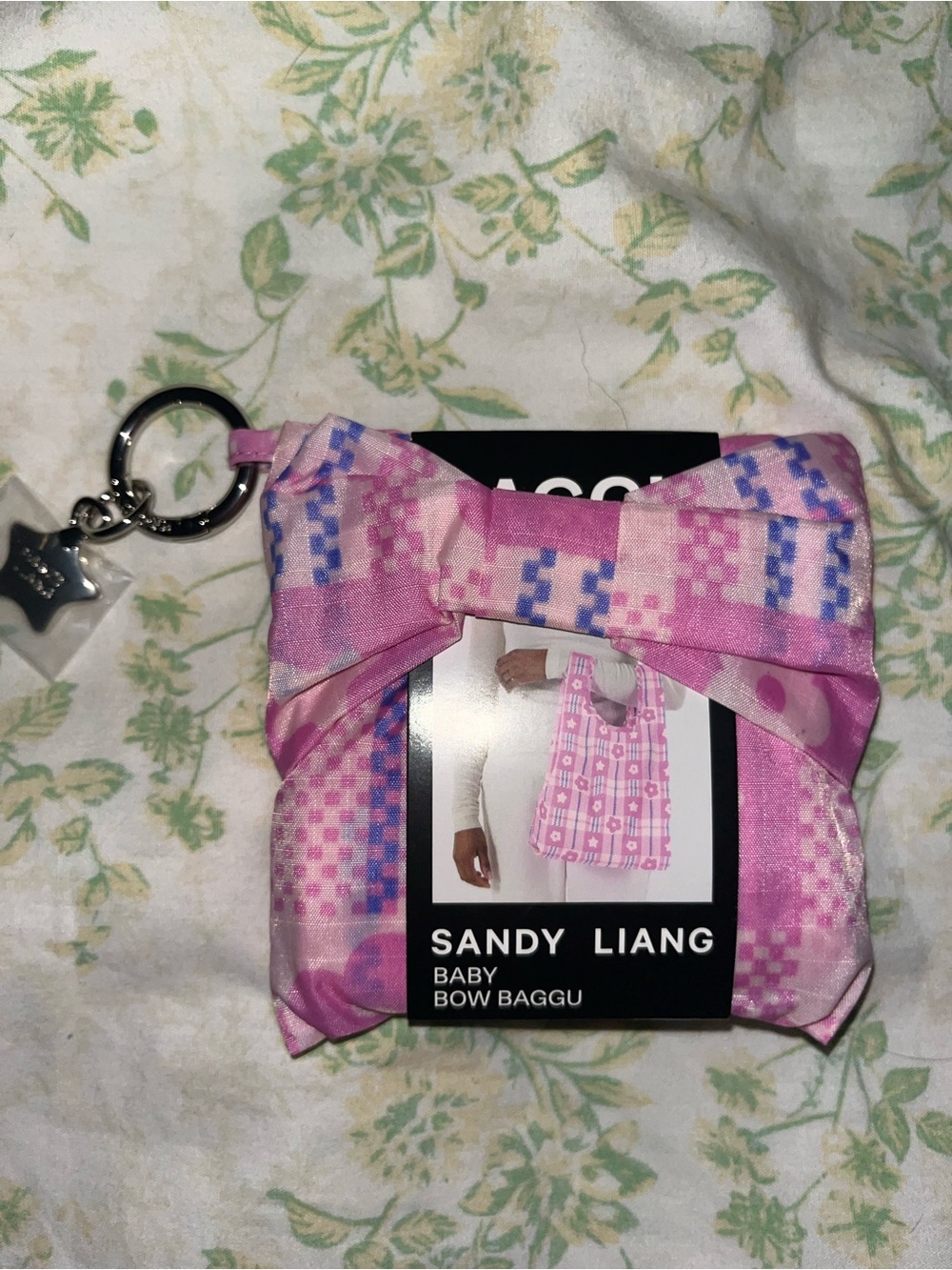BAGGU Sandy Liang Pink Patterned Reusable Baby Bow Keychain Tote NEW NWT